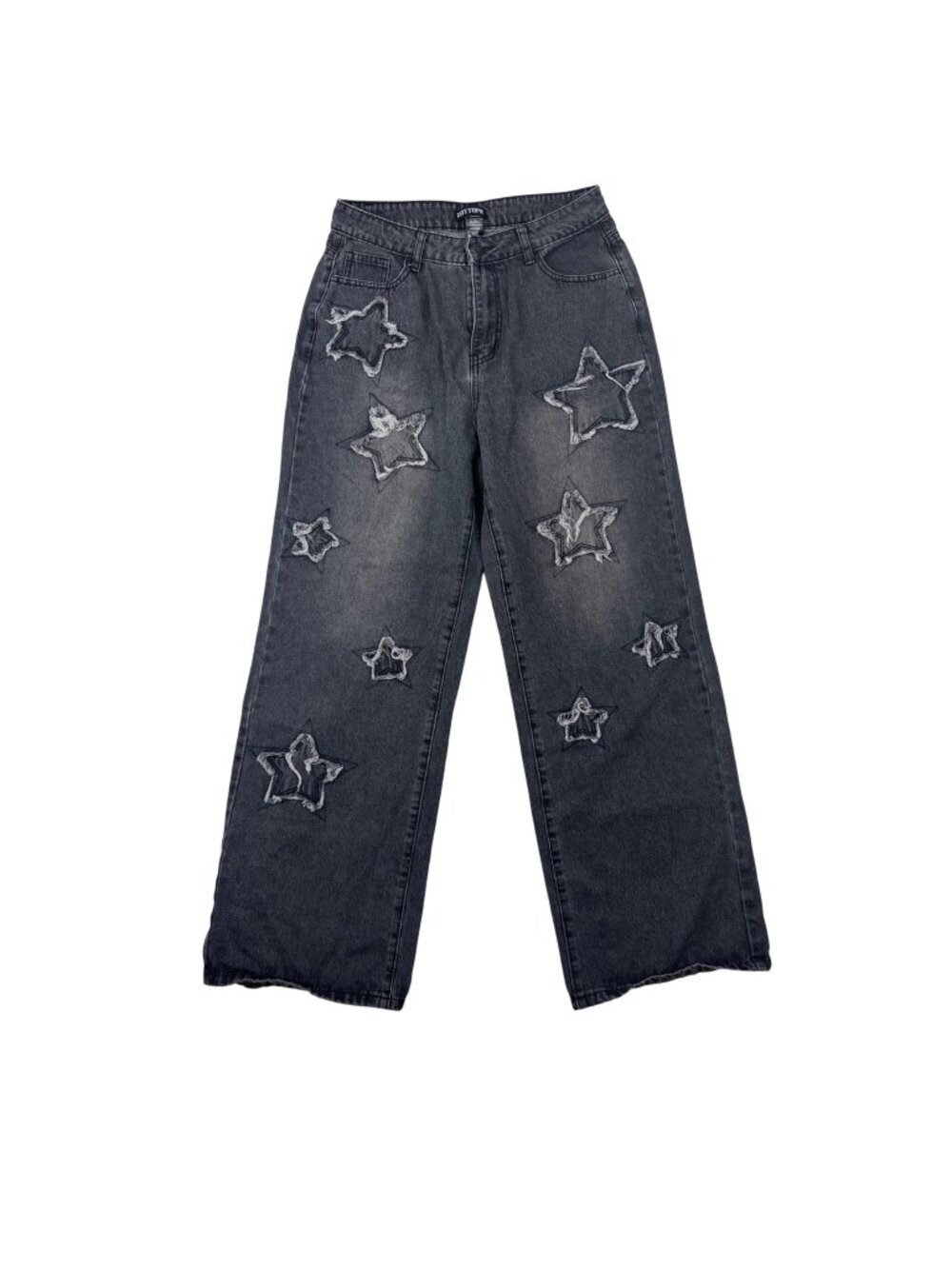 Hot Topic M Gray Denim Wide-Leg Star Patch Jeans Y2K Goth Alternative
